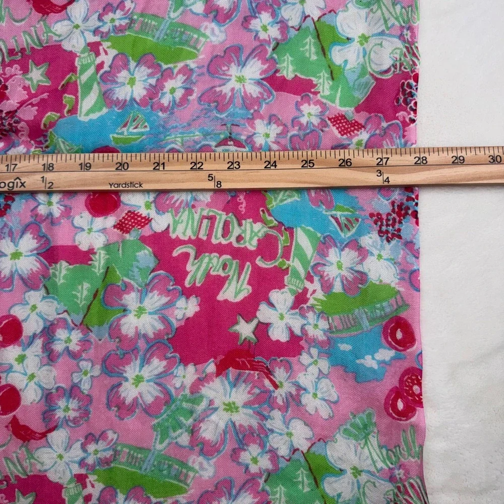 Lilly Pulitzer Scarf Women Pink North Carolina Silk Cashmere Blend Fringe Wrap